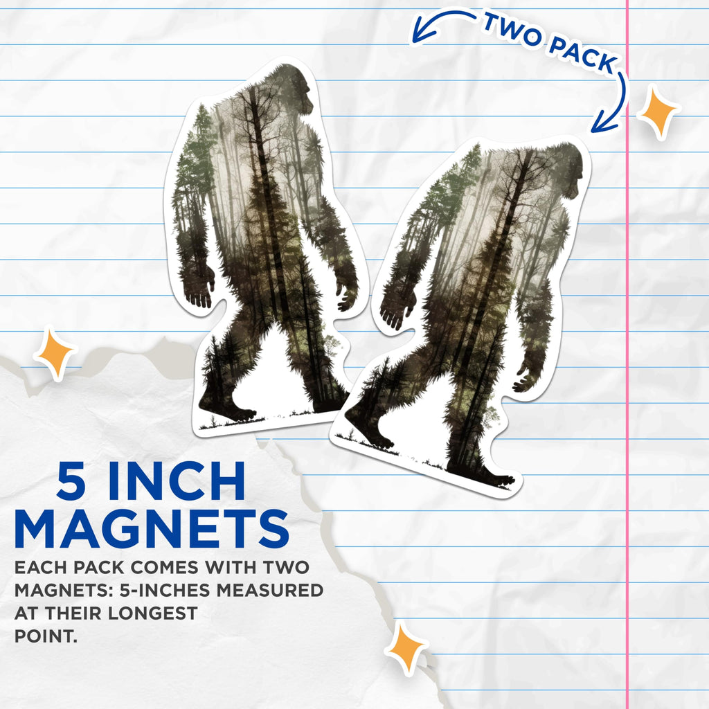 (2 Pack) Bigfoot with Forest Overlay - Cool Nature Sasquatch Magnet - 5 Inches On Longest Side - Premium Magnet - for Cars, Refrigerators, Toolboxes - Made in USA - MAG1736