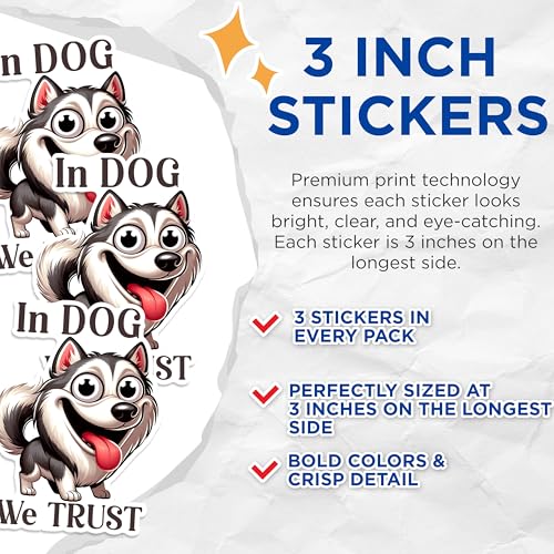 (3 Pack) Husky Decals - Dog Lover - Funny Laptop Decal - 3 Inches On Longest Side - Easy Peel & Apply - Made in USA - 3MCS1265