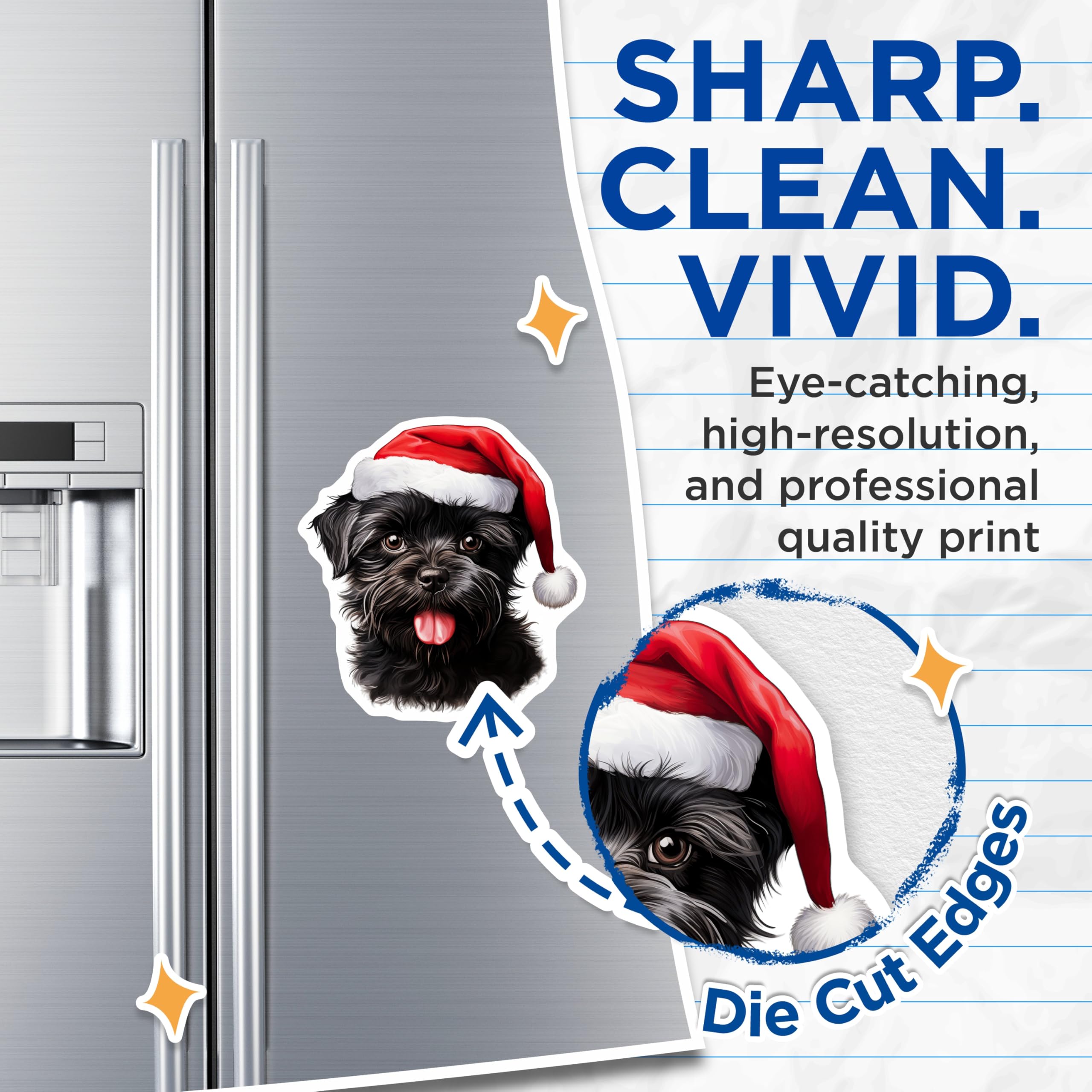 (2 Pack) Christmas Dog Magnets - Santa Hat Puppy - Holiday Pet Decor - 5 Inches On Longest Side - Thick Durable Magnet - Made in USA - MAG30586