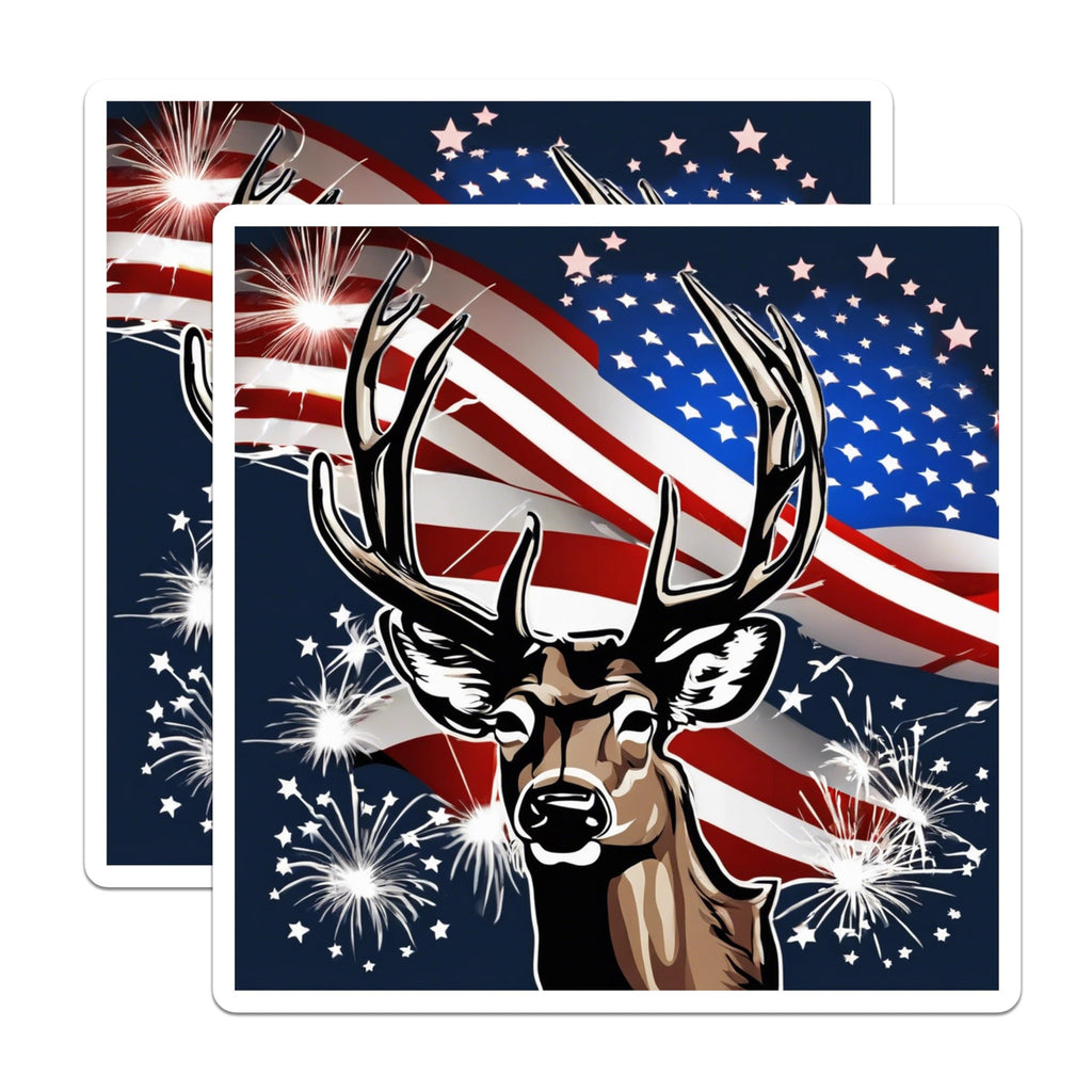 (2 Pack) American Patriotic Deer Magnets - Waving USA Flag Design - Independence Day Celebration - Wildlife Display - 5 Inches On Longest Side - Thick Durable Magnet - Made in USA - MAG19799