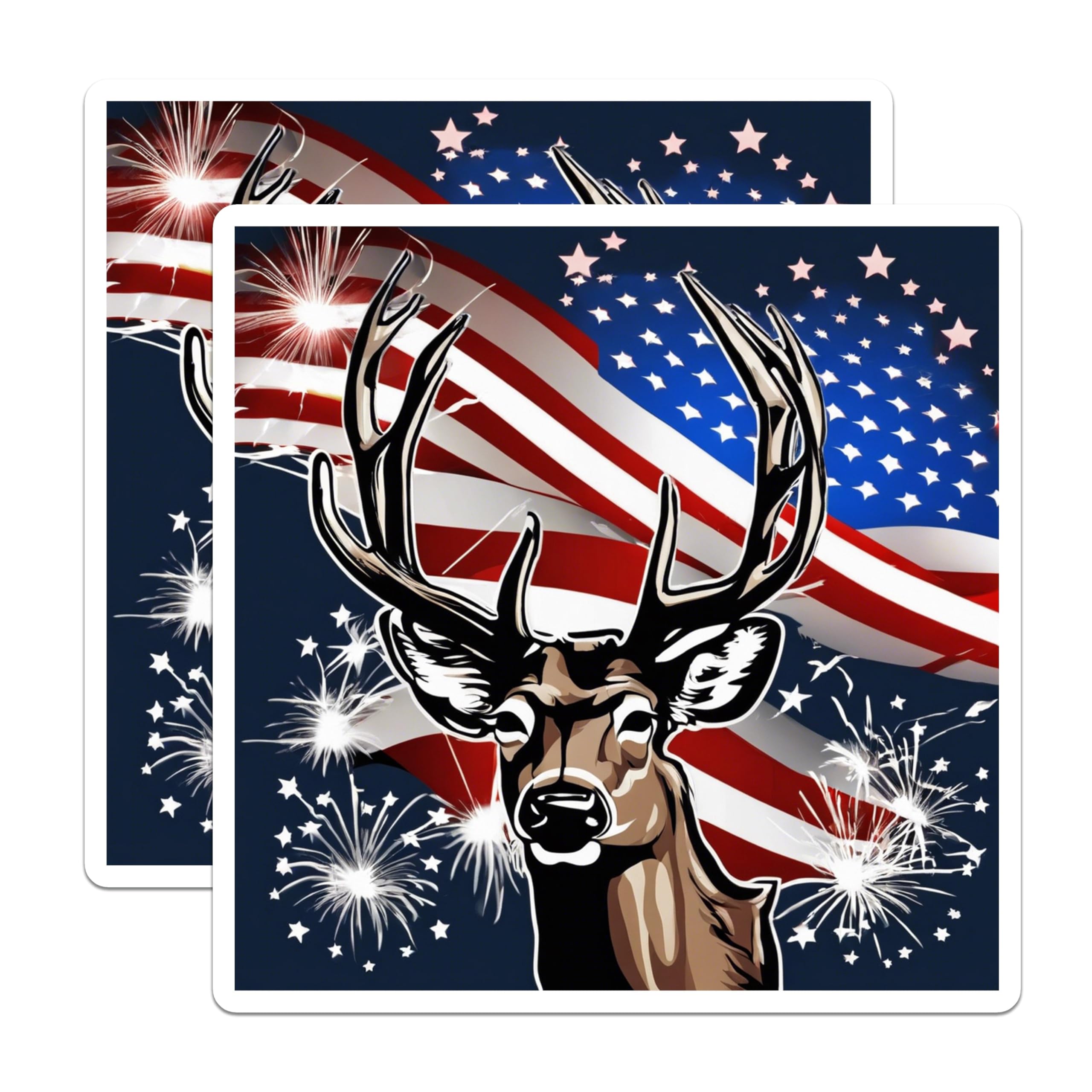 (2 Pack) American Patriotic Deer Magnets - Waving USA Flag Design - Independence Day Celebration - Wildlife Display - 5 Inches On Longest Side - Thick Durable Magnet - Made in USA - MAG19799