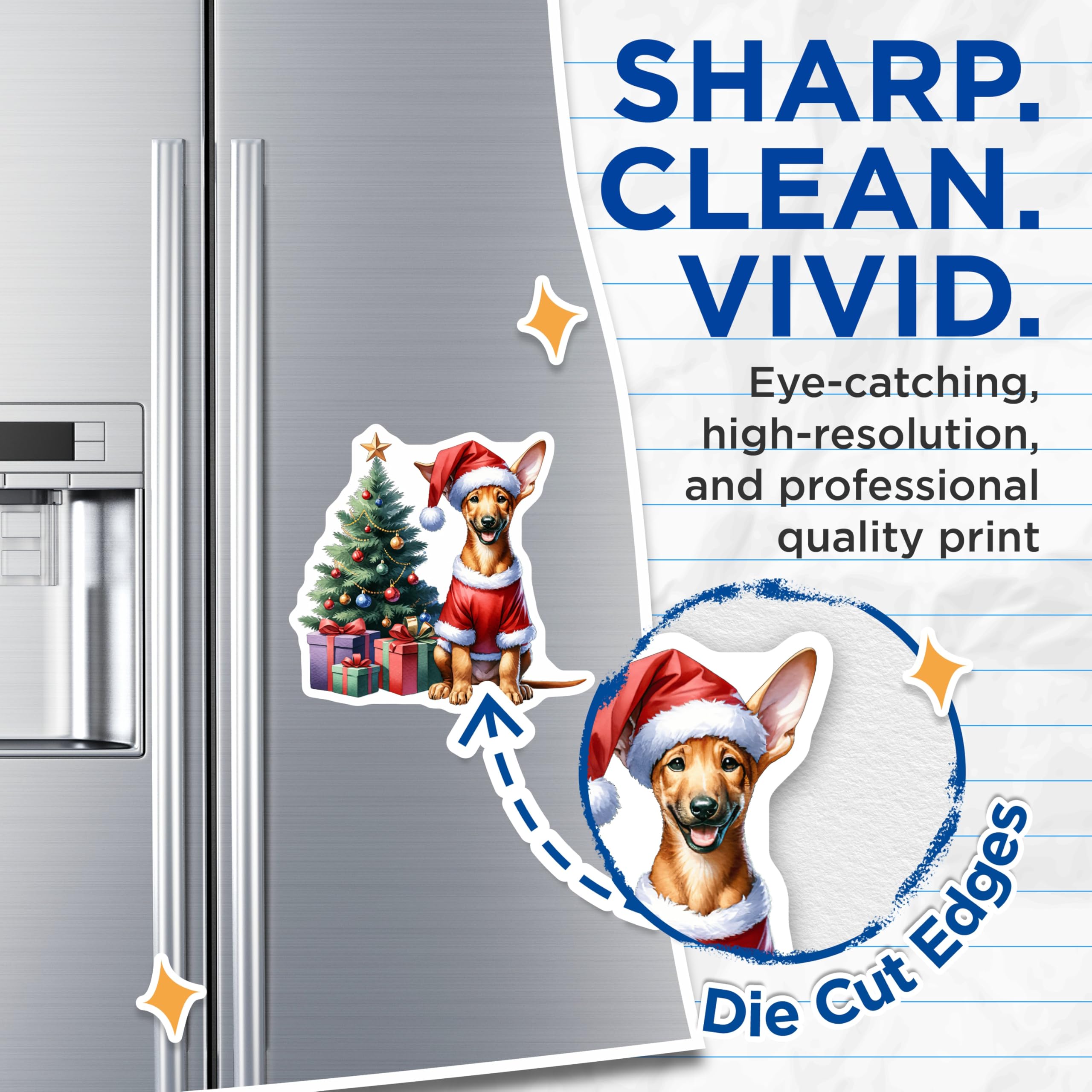 (2 Pack) Christmas Dog Magnets - Santa Puppy Decor - Holiday Pet Accessories - 5 Inches On Longest Side - Thick Durable Magnet - Made in USA - MAG29549