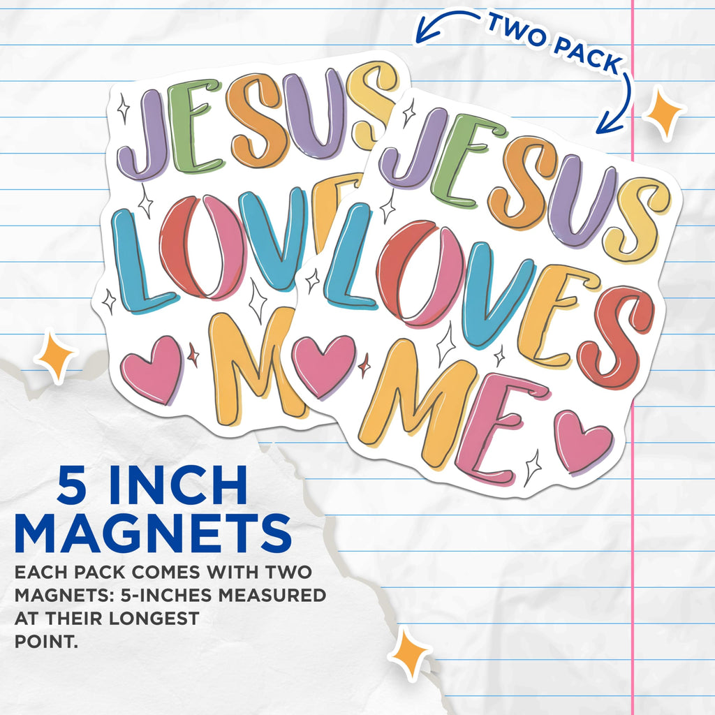 (2 Pack) Jesus Loves Me Magnets - Inspirational Christian Fridge Decor - Faith Based Kitchen Art Accessories - 5 Inches On Longest Side - Thick Durable Magnet - Made in USA - MAG29510