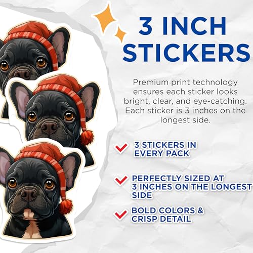 (3 Pack) French Bulldog Decals - Dog Breed Stickers - Puppy Laptop Stickers - 3 Inches On Longest Side - Easy Peel & Apply - Made in USA - 3MCS2716