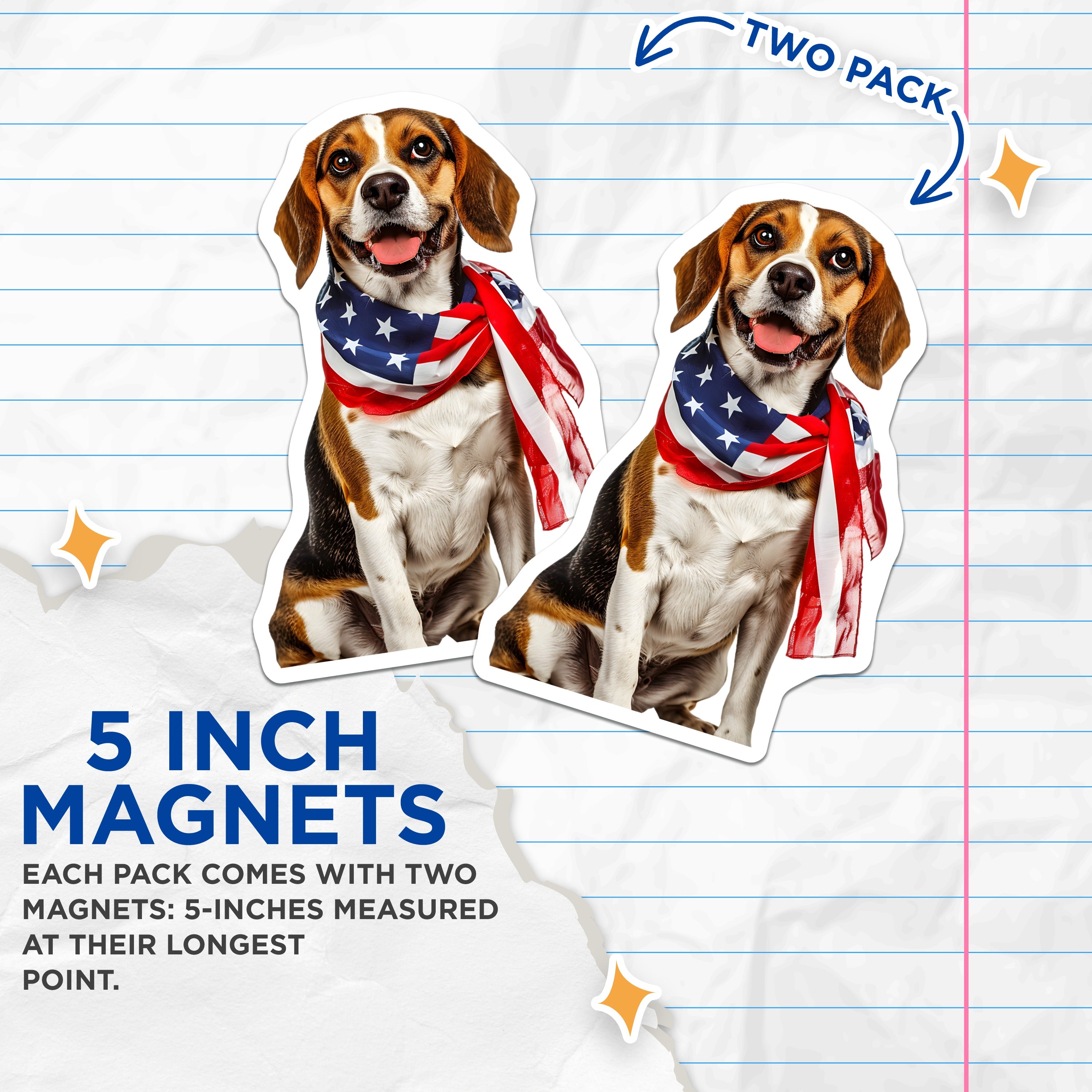 (2 Pack) Patriotic Beagle Magnets - American Flag Dog Lover - 4th of July Decor for Fridge - 5 Inches On Longest Side - Thick Durable Magnet - Made in USA - MAG37188