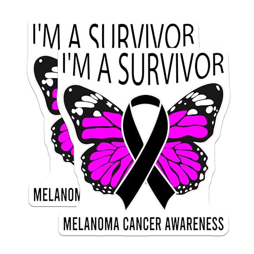 (2 Pack) Melanoma Cancer Awareness Stickers - Survivor Butterfly Stickers - Removable Vinyl Decals - 5" On Longest Side - Sticks to Smooth Flat Surfaces - Made in USA - BMCS5311