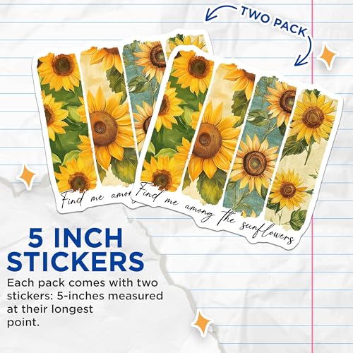 (2 Pack) Sunflower Stickers - Inspirational Sunflower Quotes - Decorative Sunflowers Art - 5" On Longest Side - Sticks to Smooth Flat Surfaces - Made in USA - BMCS9452