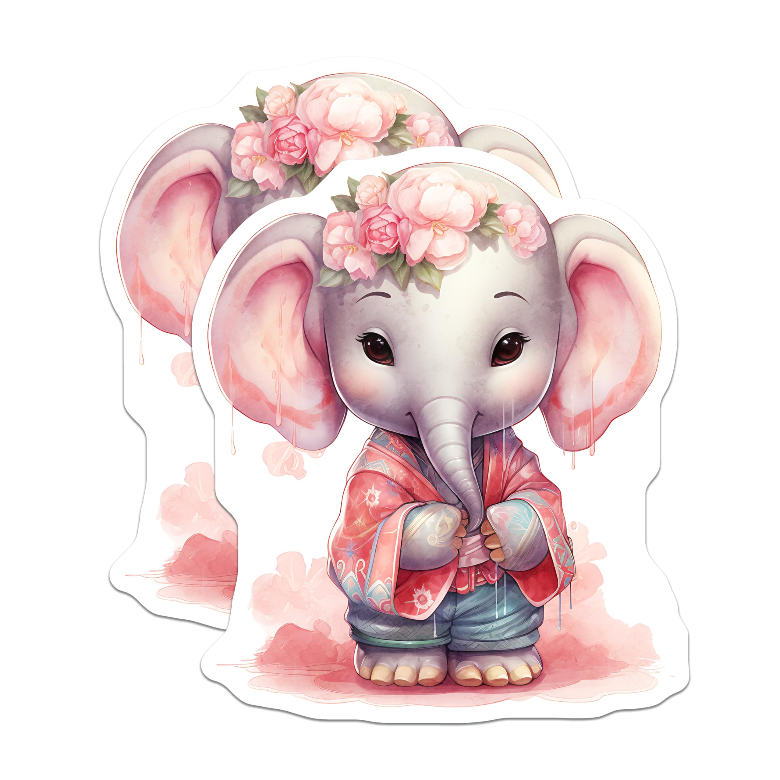 (2 Pack) Elephant Flower Crown Magnets - Cute Animal Decor - Fridge Magnets - 5" On Longest Side - Premium Magnet - for Cars, Refrigerators, Toolboxes, Lockers - Made in USA - MAG16870