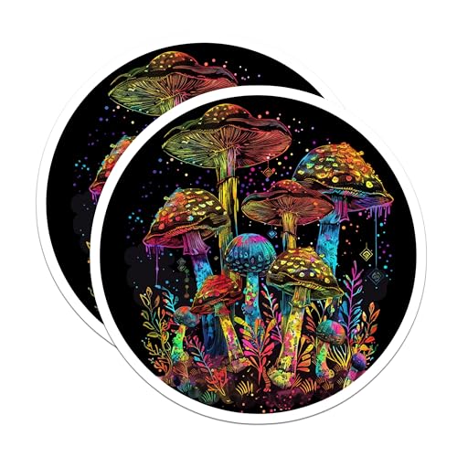 (2 Pack) Psychedelic Mushroom Stickers - Colorful Trippy Mushroom Art - Fungi Decals - 5" On Longest Side - Sticks to Smooth Flat Surfaces - Made in USA - BMCS6662
