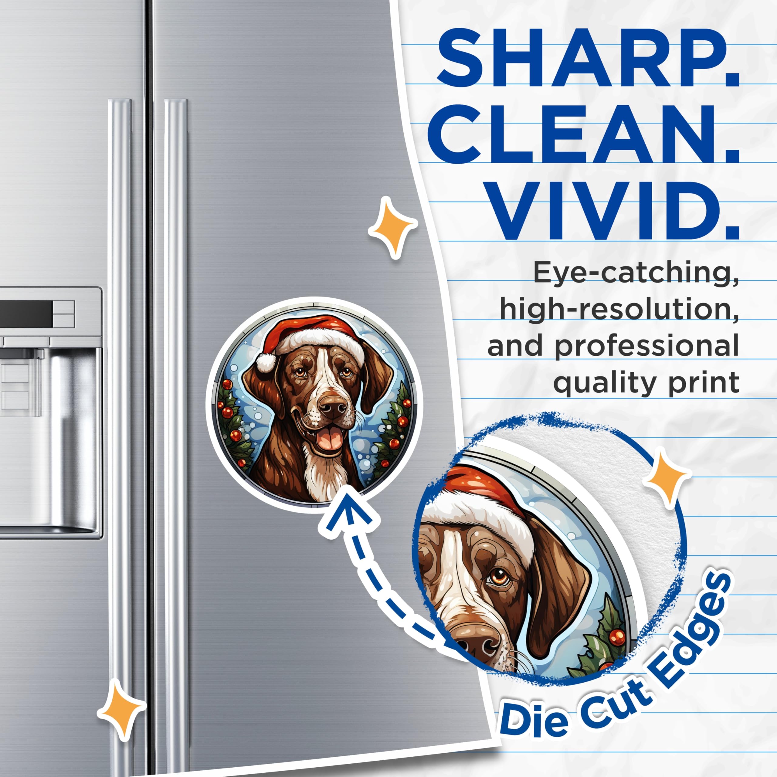 (2 Pack) Christmas Dog Magnets - Santa Hat Pet Decor - Holiday Fridge Magnets - 5 Inches On Longest Side - Thick Durable Magnet - Made in USA - MAG30836