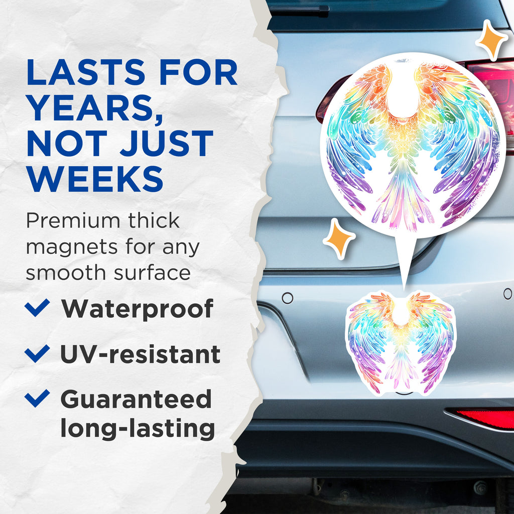 (2 Pack) Rainbow Wings Magnets - Vibrant Angel Feather Art - Spiritual Home Decor - 5 Inches On Longest Side - Thick Durable Magnet - Made in USA - MAG39520