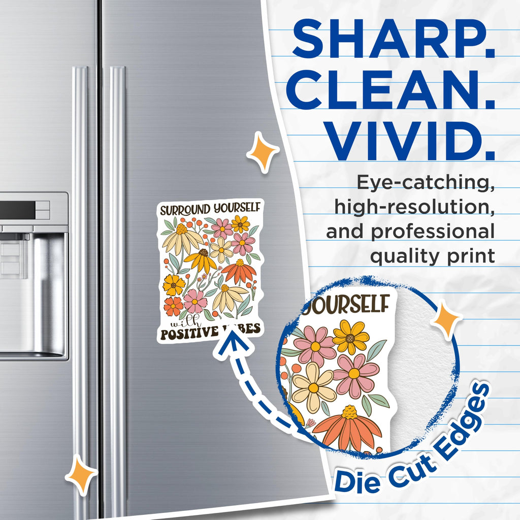 (2 Pack) Positive Vibes Magnets - Floral Illustration - Retro Decor - 5" On Longest Side - Premium Magnet - for Cars, Refrigerators, Toolboxes, Lockers - Made in USA - MAG17719