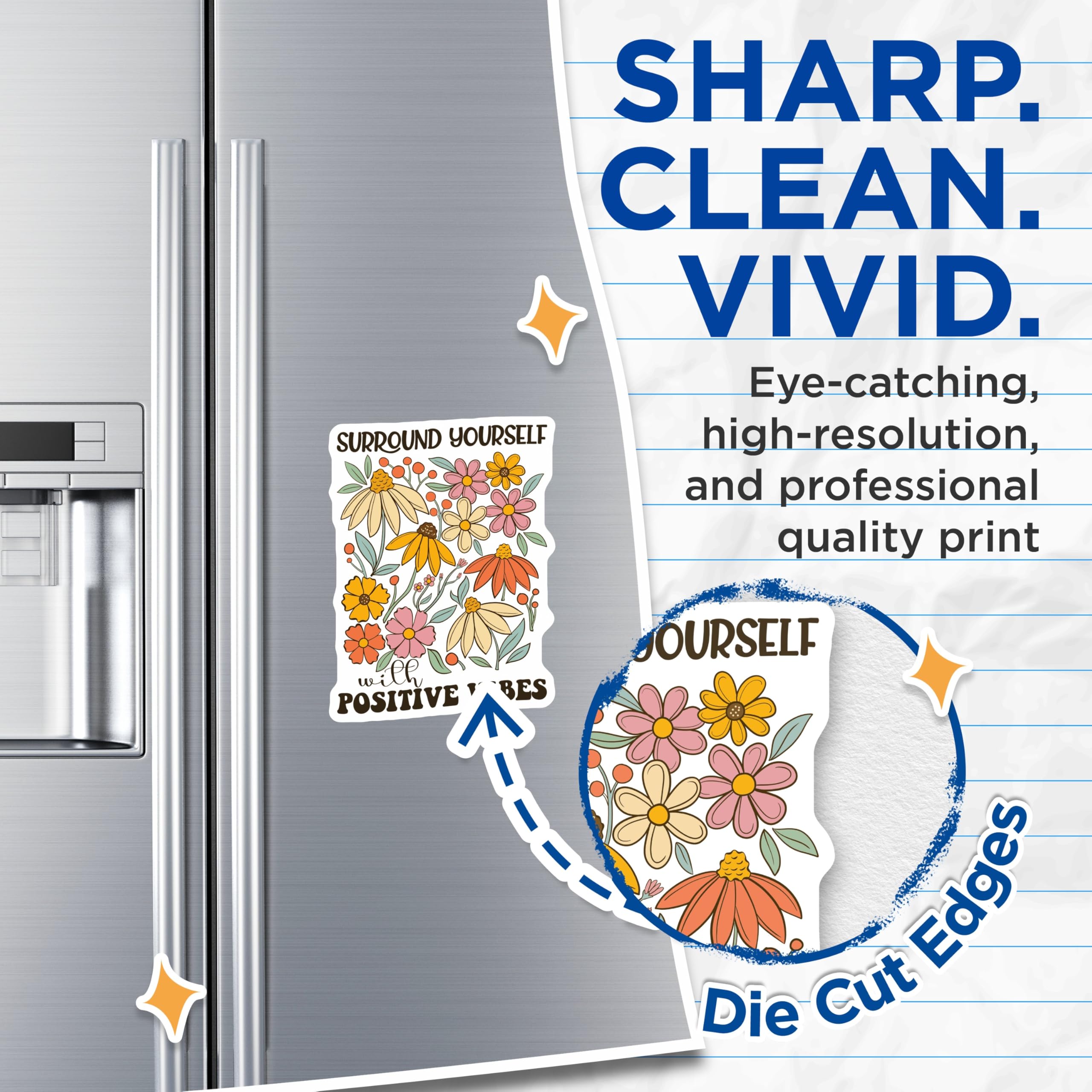 (2 Pack) Positive Vibes Magnets - Floral Illustration - Retro Decor - 5" On Longest Side - Premium Magnet - for Cars, Refrigerators, Toolboxes, Lockers - Made in USA - MAG17719