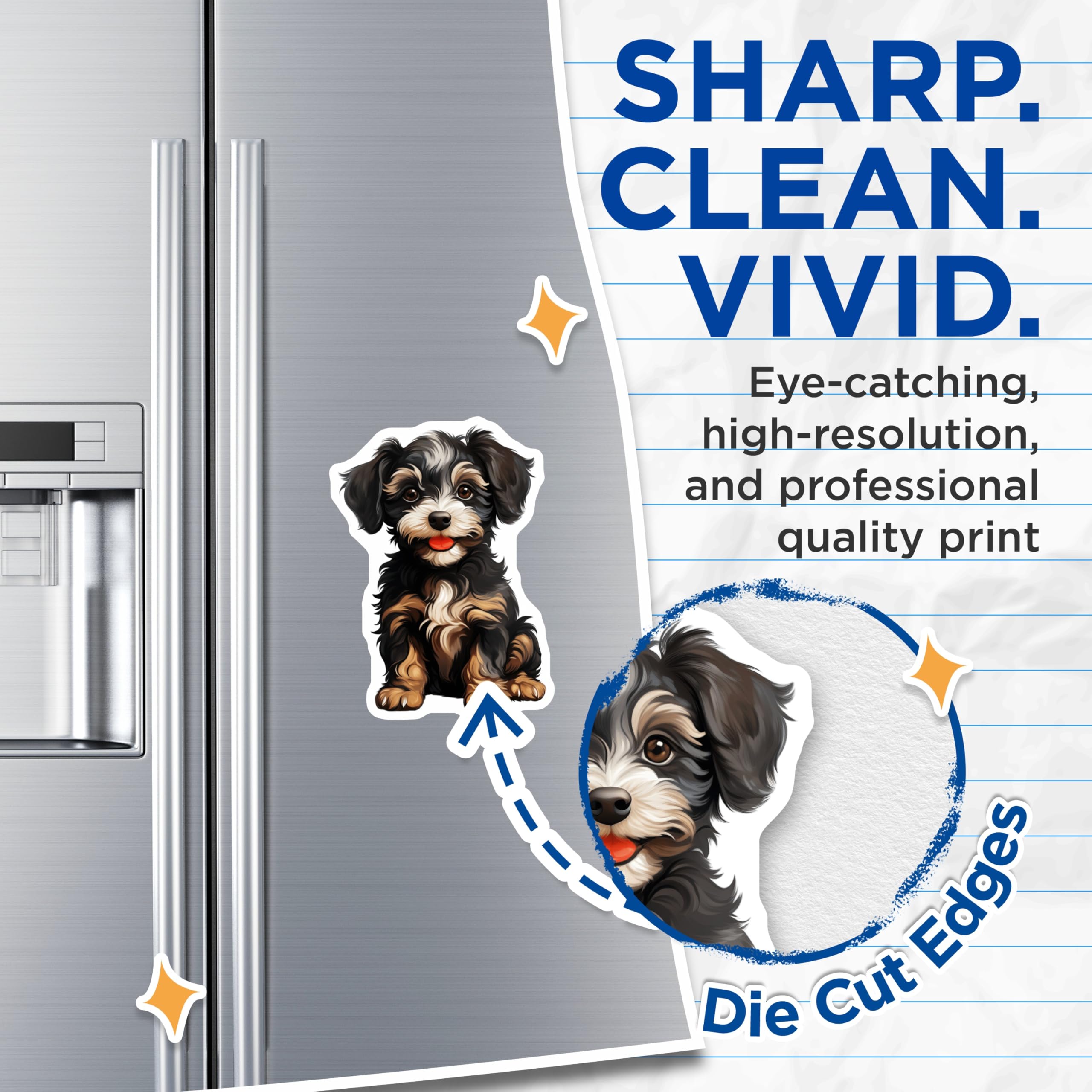 (2 Pack) Fluffy Puppy Magnets - Adorable Dog Decor - Pet Owner Kitchen - 5 Inches On Longest Side - Thick Durable Magnet - Made in USA - MAG25576