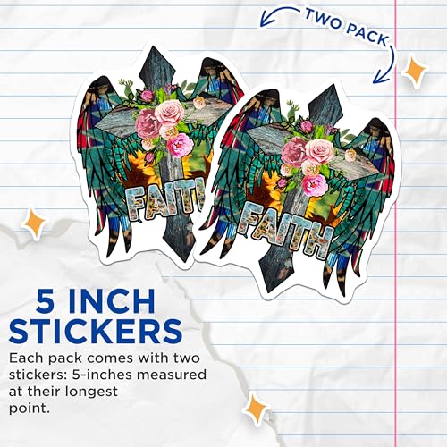 (2 Pack) Faith Stickers - Inspirational Stickers - Motivational Stickers - 5" On Longest Side - Sticks to Smooth Flat Surfaces - Made in USA - BMCS6029