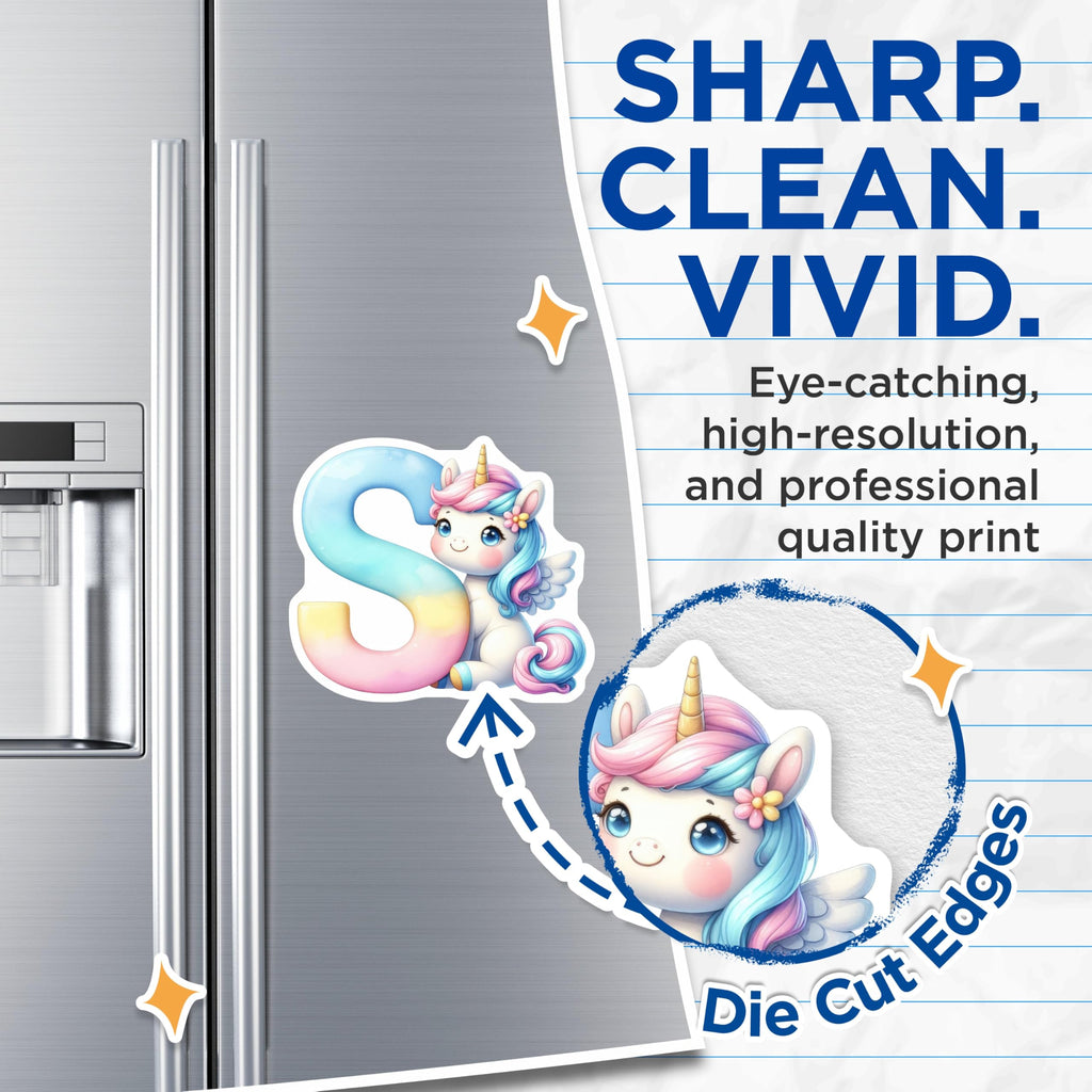 (2 Pack) Unicorn Initial S Magnets - Cute Letter S - Alphabet Refrigerator Decoration - 5" On Longest Side - Premium Magnet - for Cars, Refrigerators, Toolboxes, Lockers - Made in USA - MAG16214