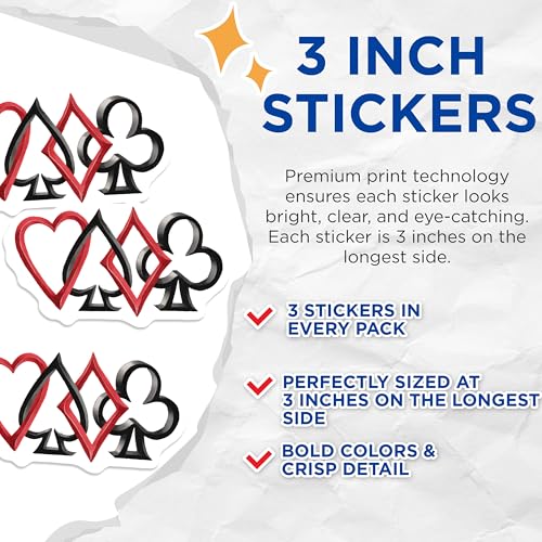(3 Pack) Casino Suit Decals - Playing Card Symbols - Poker Laptop Decal- 3 Inches On Longest Side - Easy Peel & Apply - Made in USA - 3MCS5848