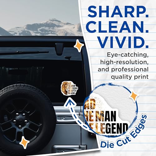 (2 Pack) Dad The Man The Legend The Myth The King Stickers - Father's Day Stickers - Lion Graphic Stickers - 5" On Longest Side - Sticks to Smooth Flat Surfaces - Made in USA - BMCS5837