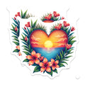 (2 Pack) Tropical Sunset Magnets - Heart Shaped Ocean Scene - Hawaiian Floral Decor - Beach Aesthetic Refrigerator - 5 Inches On Longest Side - Thick Durable Magnet - Made in USA - MAG28049
