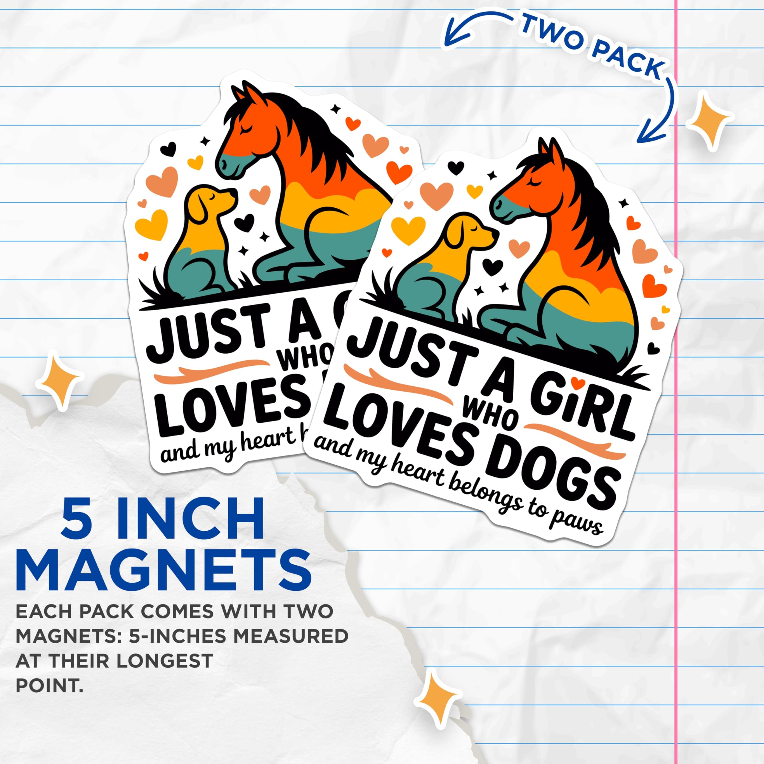 (2 Pack) Dog Lover Magnets - Pet Mom Quote Magnets - Cute Animal Design - Just A Girl Who Loves Dogs - 5 Inches On Longest Side - Thick Durable Magnet - Made in USA - MAG26484