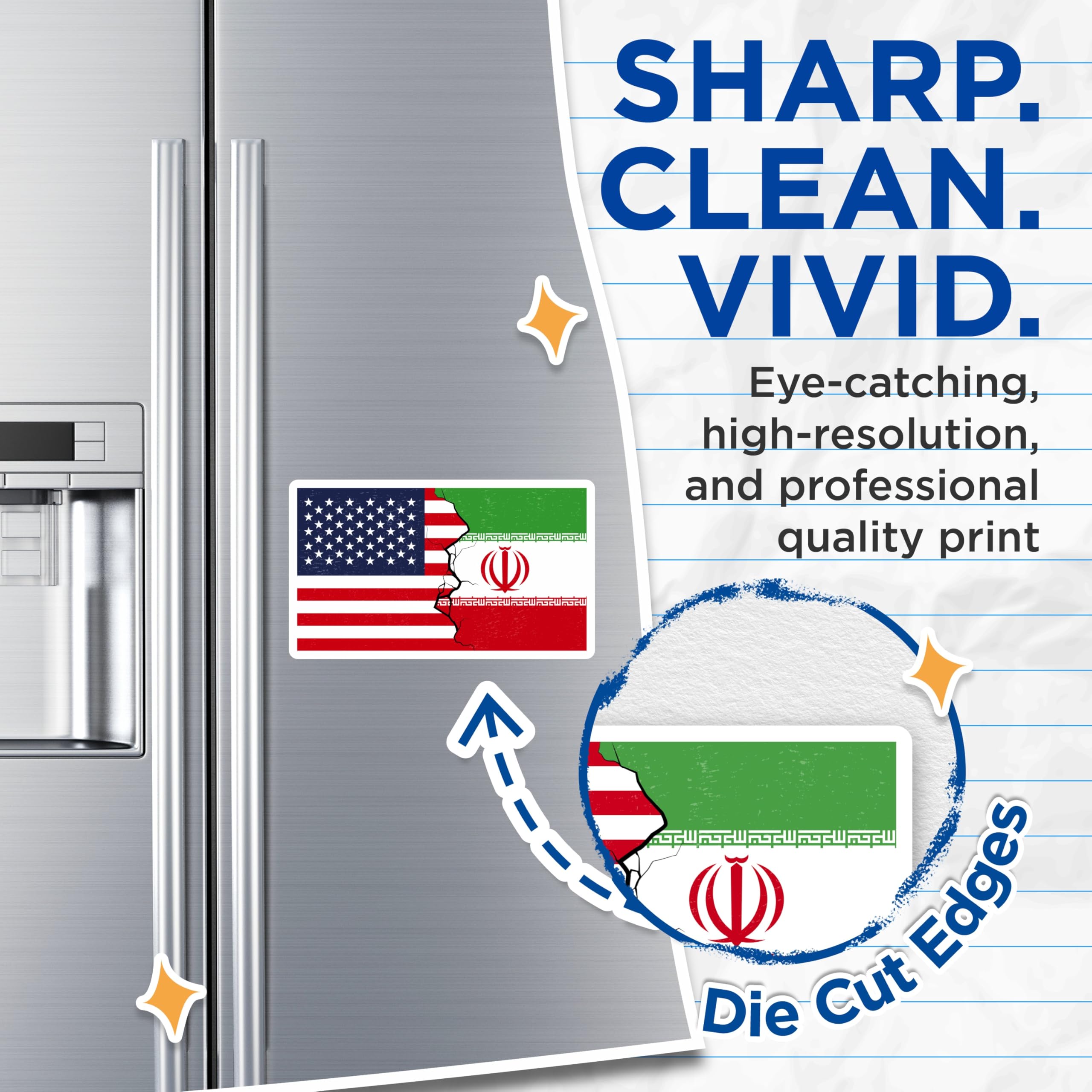 (2 Pack) USA Iran Flag Magnets - Political Statement - Fridge Locker Decoration - 5" On Longest Side - Premium Magnet - for Cars, Refrigerators, Toolboxes, Lockers - Made in USA - MAG17296