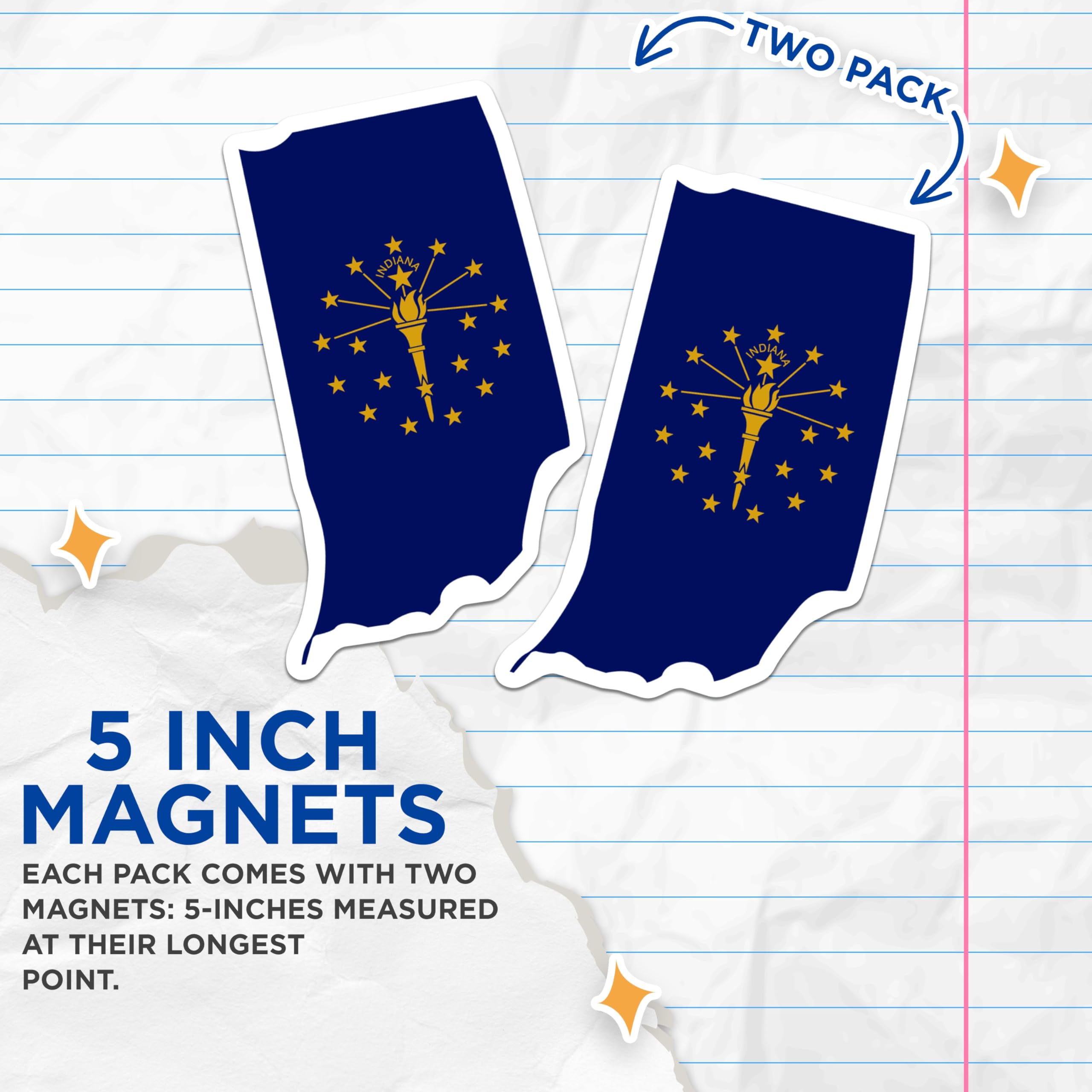 (2 Pack) Indiana State Flag Magnets - Indiana State Outline - Hoosier State Decor - 5 Inches On Longest Side - Thick Durable Magnet - Made in USA - MAG20722