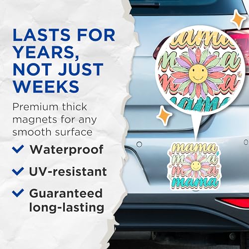 (2 Pack) Mama Magnets Magnets - Smiling Flower Design - Mom Decor - 5" On Longest Side - Made in USA - Sticks to Refrigerators & Metal Surfaces - MAG8962