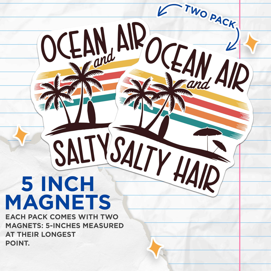 (2 Pack) Beach Vibes Magnets - Ocean Air Salty Hair - Summer Refrigerator Magnets - 5" On Longest Side - Premium Magnet - for Cars, Refrigerators, Toolboxes, Lockers - Made in USA - MAG16280