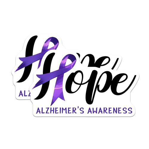 (2 Pack) Hope Alzheimer's Awareness Stickers - Purple Ribbon Support - Memory Loss Advocacy - 5" On Longest Side - Sticks to Smooth Flat Surfaces - Made in USA - BMCS9797