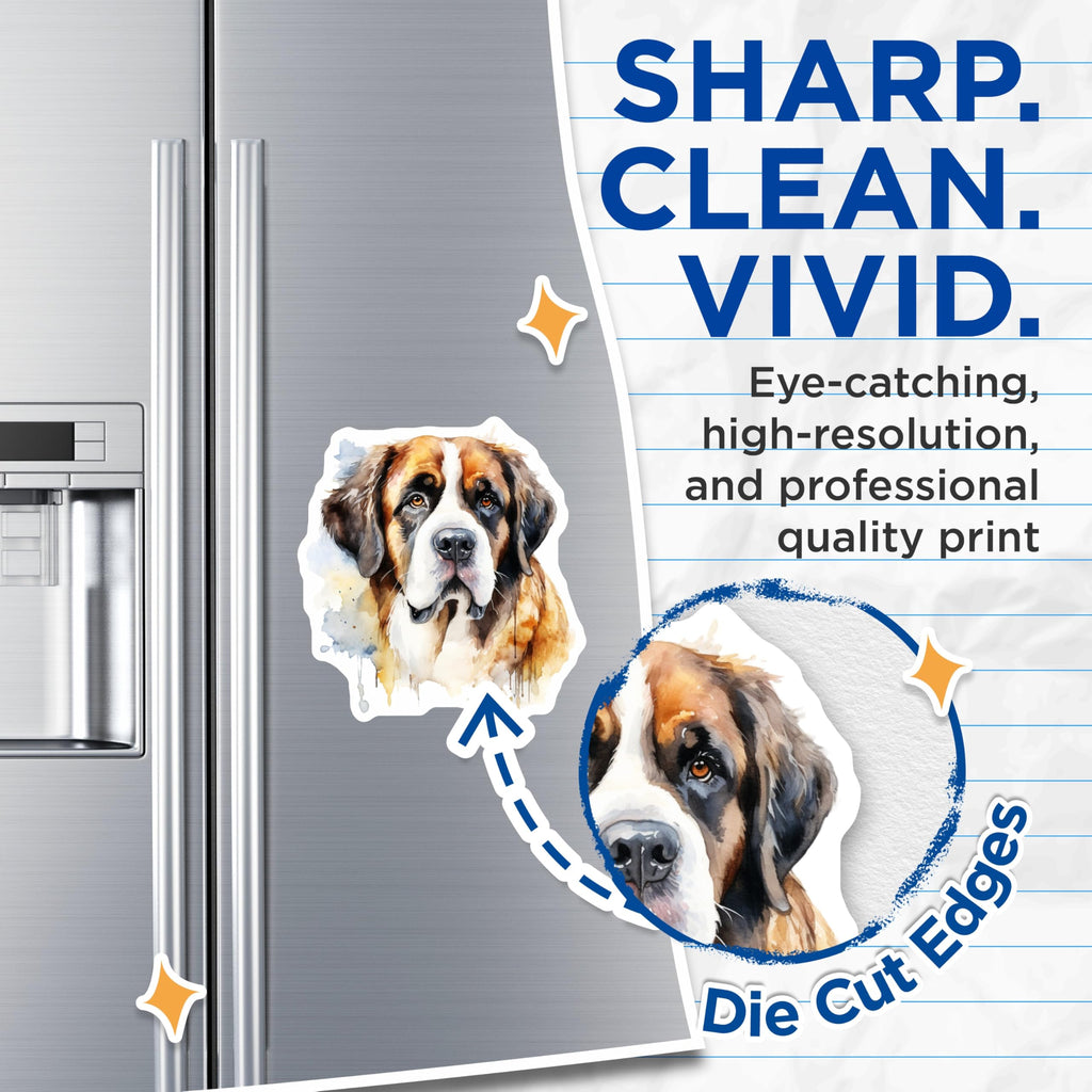 (2 Pack) Saint Bernard Magnets - Watercolor Dog Art - Pet Lover Home Decor - 5 Inches On Longest Side - Thick Durable Magnet - Made in USA - MAG24644