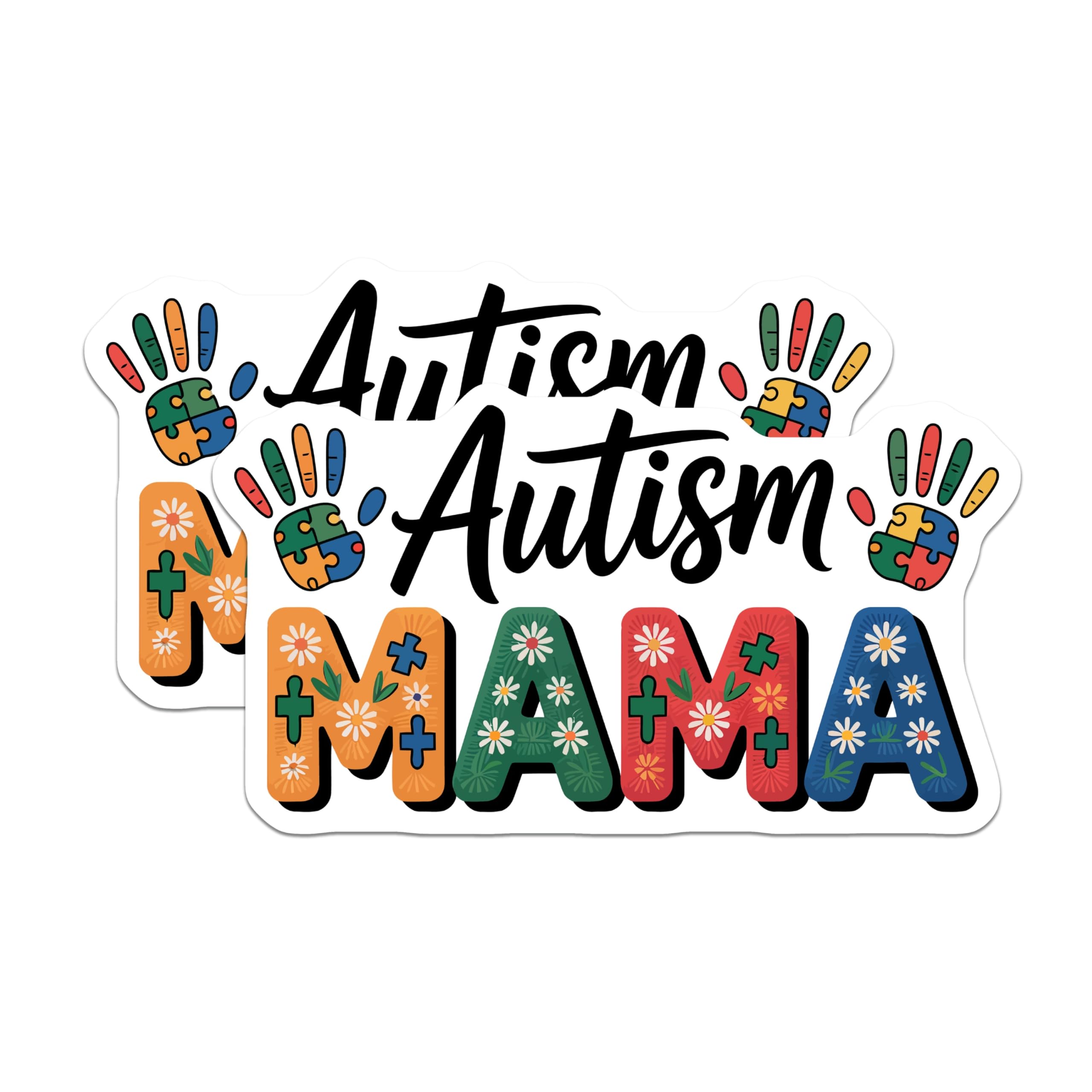 (2 Pack) Autism Mama Magnets - Autism Awareness - Puzzle Piece Hand - Special Needs Support - Neurodiversity Ally - 5 Inches On Longest Side - Thick Durable Magnet - Made in USA - MAG22046