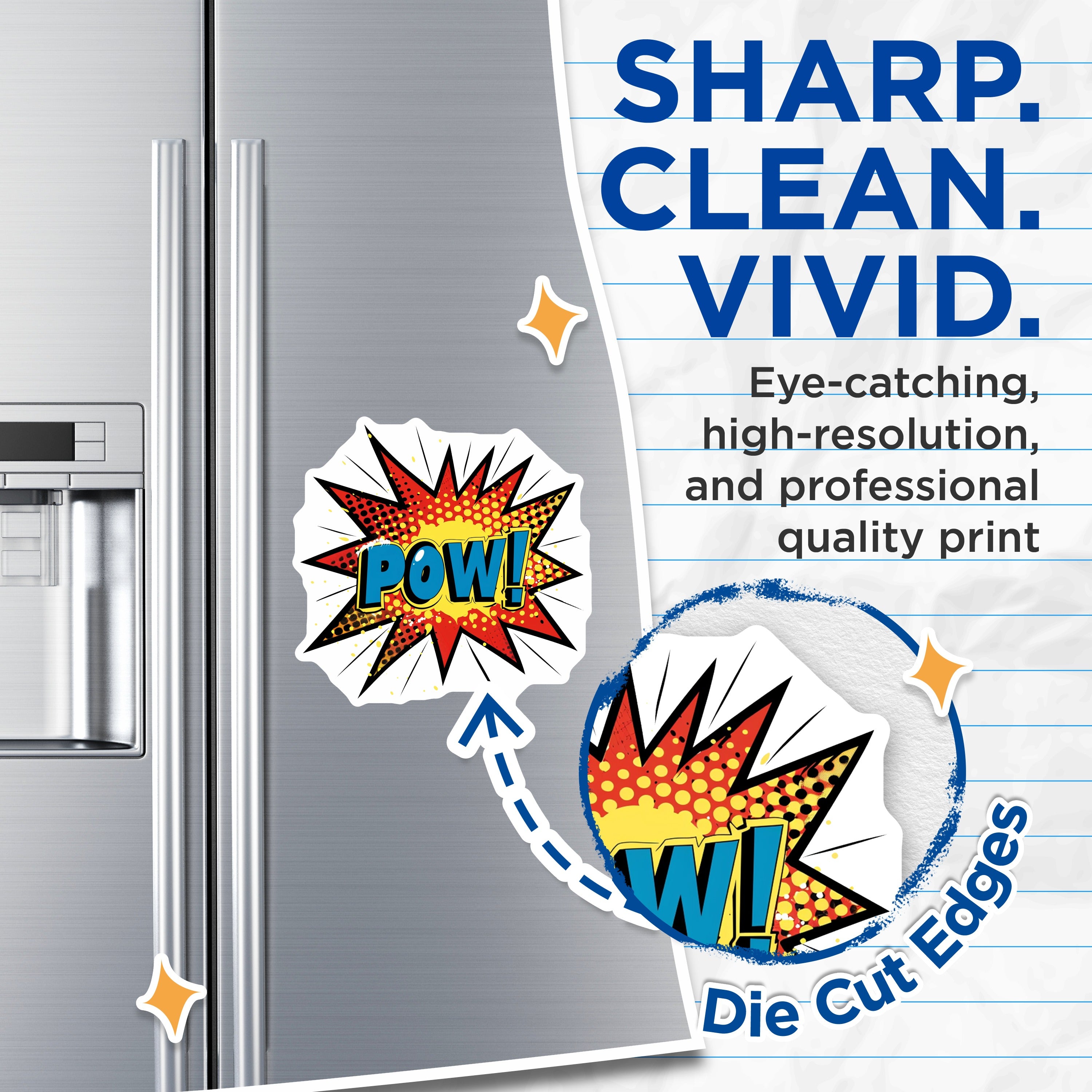 (2 Pack) POW Comic Book Magnets - Pop Art Style - Retro Cartoon Action Decor - 5 Inches On Longest Side - Thick Durable Magnet - Made in USA - MAG38862