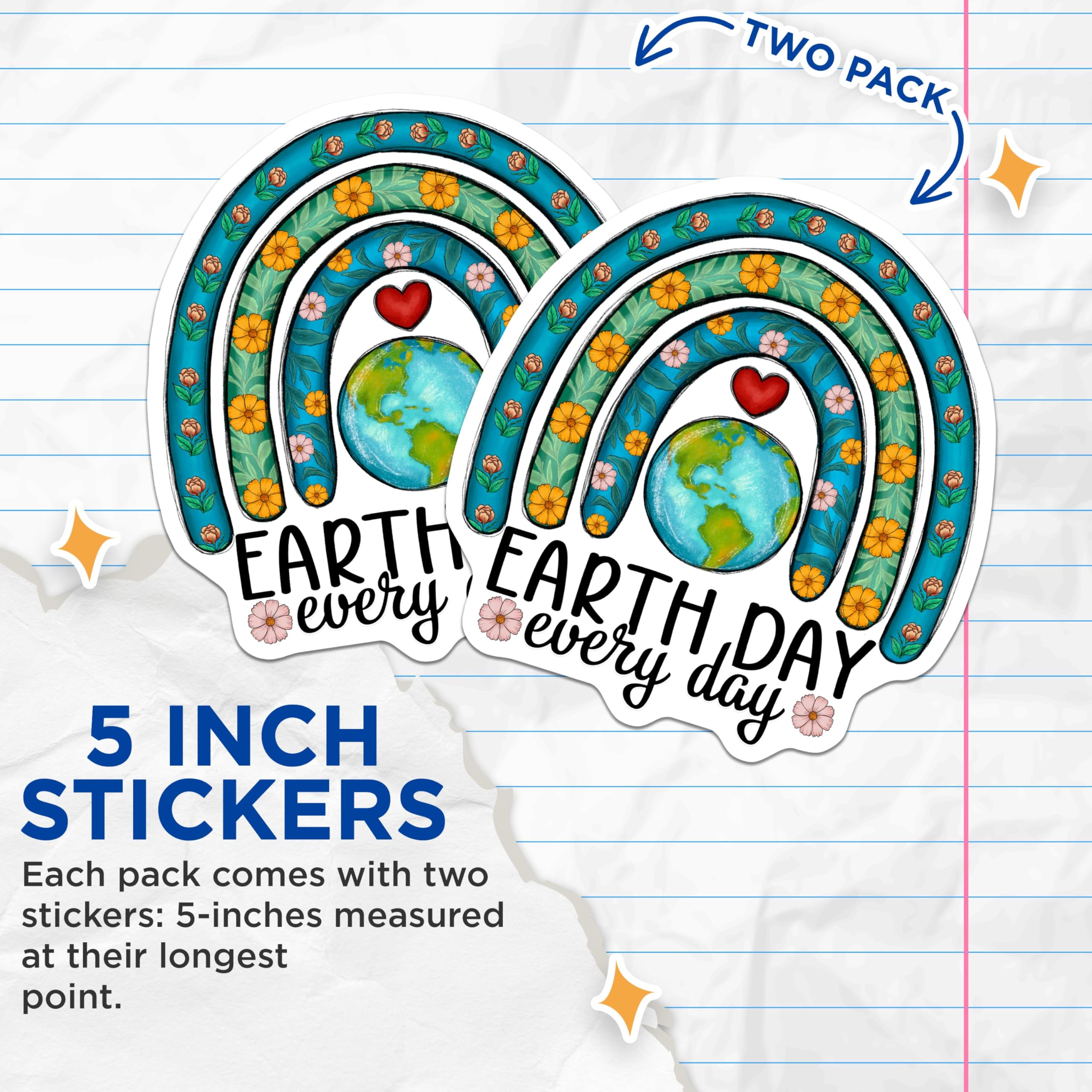 (2 Pack) Earth Day Every Day Stickers - Eco Friendly Stickers - Environmental Awareness Stickers - 5" On Longest Side - Sticks to Smooth Flat Surfaces - Made in USA - BMCS4175