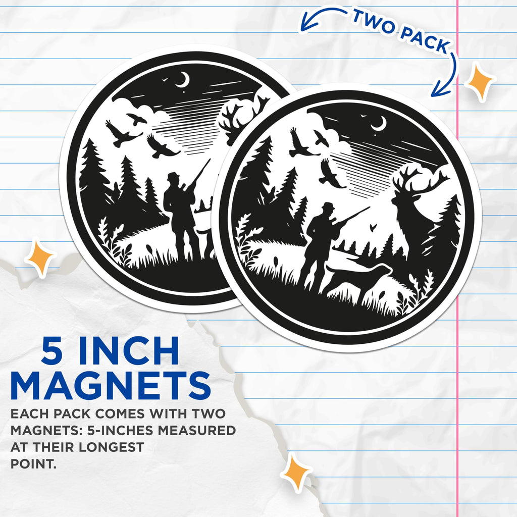 (2 Pack) Hunter Dog Deer Magnets - Forest Wilderness Nature Decor - Outdoor Adventure Cabin Refrigerator - 5 Inches On Longest Side - Thick Durable Magnet - Made in USA - MAG22433