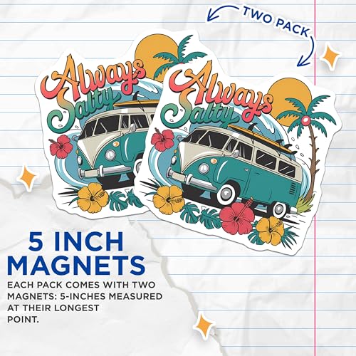 (2 Pack) Surfing Van Magnet - Tropical Beach Decor - 5" On Longest Side - Sticks to Smooth Flat Surfaces - Made in USA - MAG9424