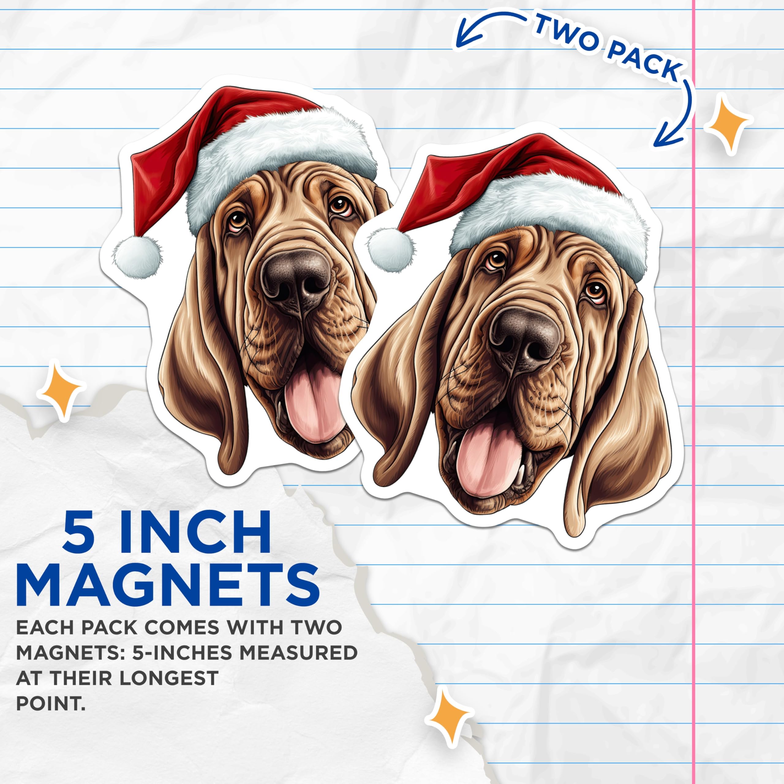 (2 Pack) Bloodhound Christmas Magnets - Santa Dog Decor - Holiday Canine Fun - 5 Inches On Longest Side - Thick Durable Magnet - Made in USA - MAG26138