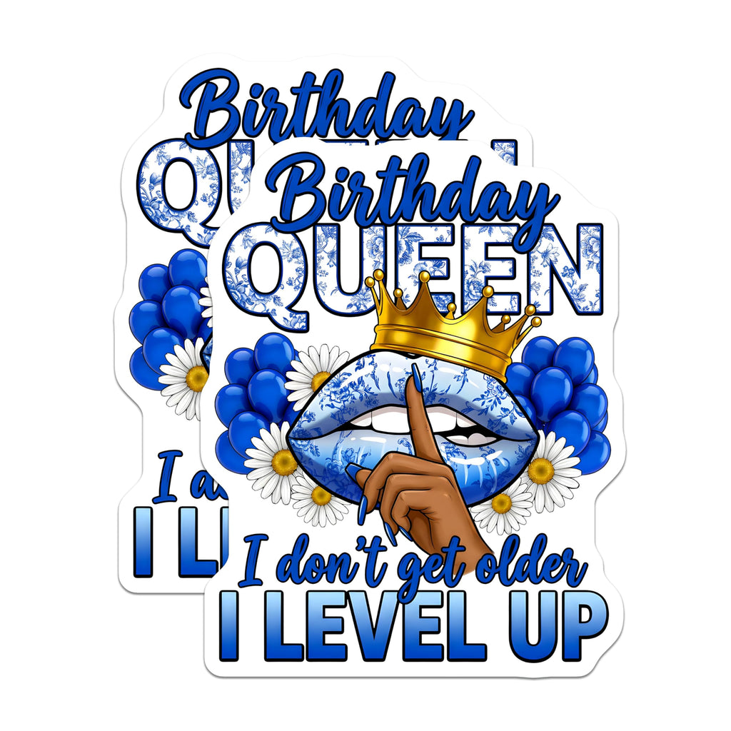 (2 Pack) Birthday Queen Level Up Magnets - Royal Celebration Decor - Fun Fridge Accessory - Sassy Blue White Design - 5 Inches On Longest Side - Thick Durable Magnet - Made in USA - MAG29730