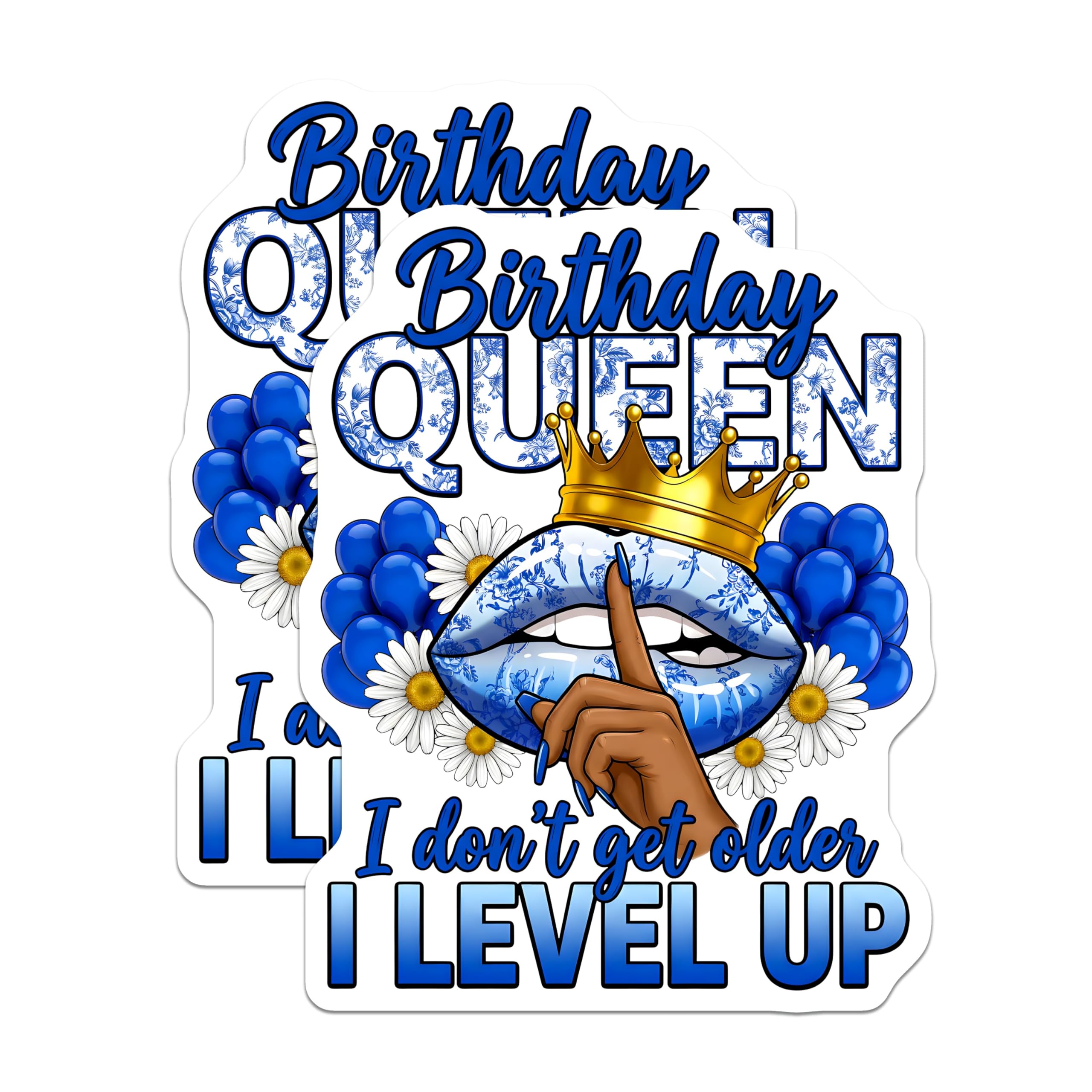 (2 Pack) Birthday Queen Level Up Magnets - Royal Celebration Decor - Fun Fridge Accessory - Sassy Blue White Design - 5 Inches On Longest Side - Thick Durable Magnet - Made in USA - MAG29730