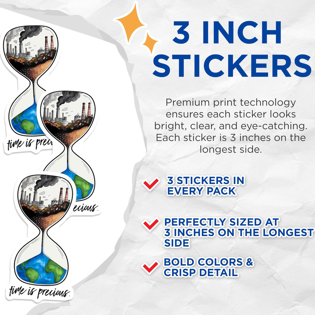 (3 Pack) Hourglass Earth Decals - Global Warming Awareness - Time is Precious Decal - 3 Inches On Longest Side - Easy Peel & Apply - Made in USA - 3MCS6456