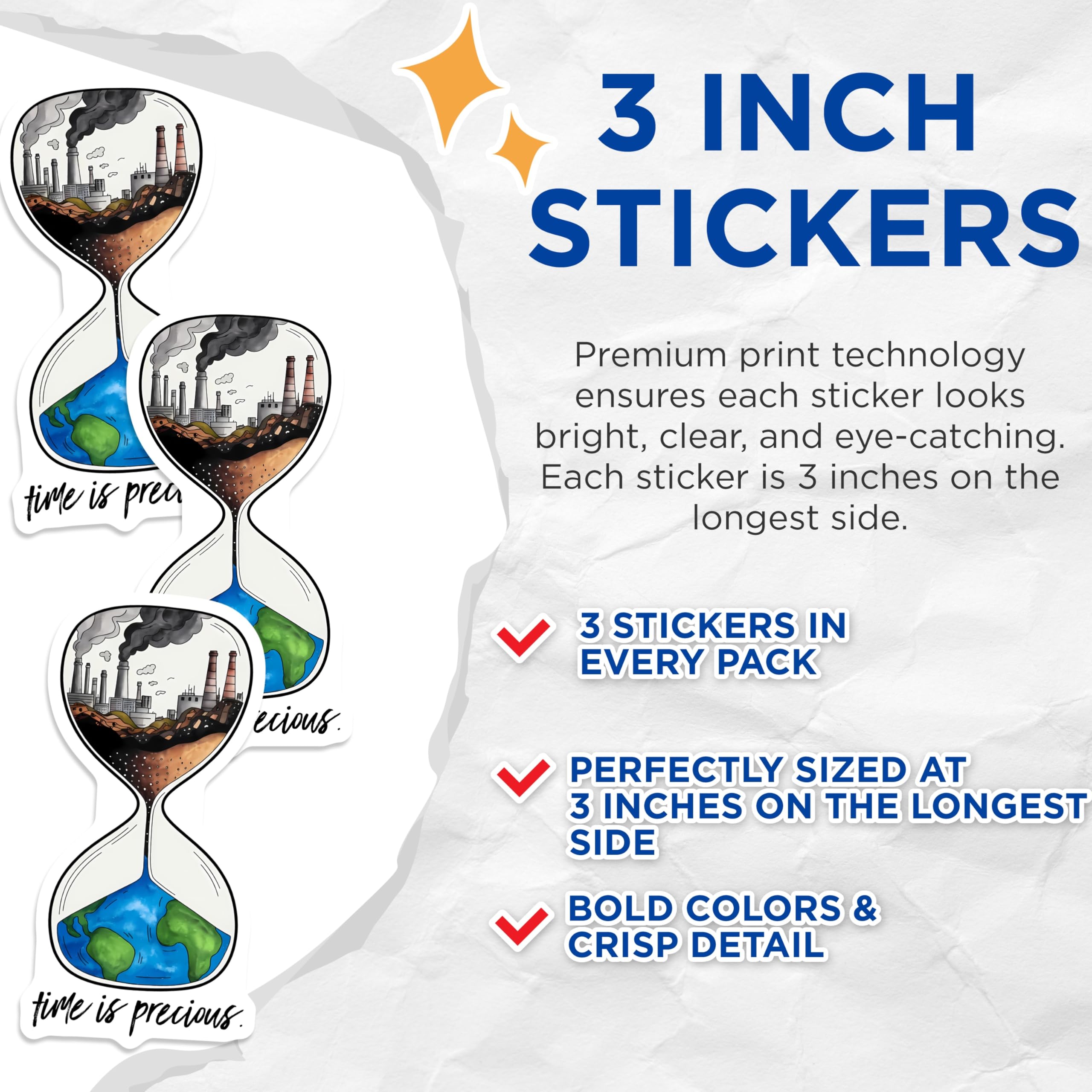 (3 Pack) Hourglass Earth Decals - Global Warming Awareness - Time is Precious Decal - 3 Inches On Longest Side - Easy Peel & Apply - Made in USA - 3MCS6456