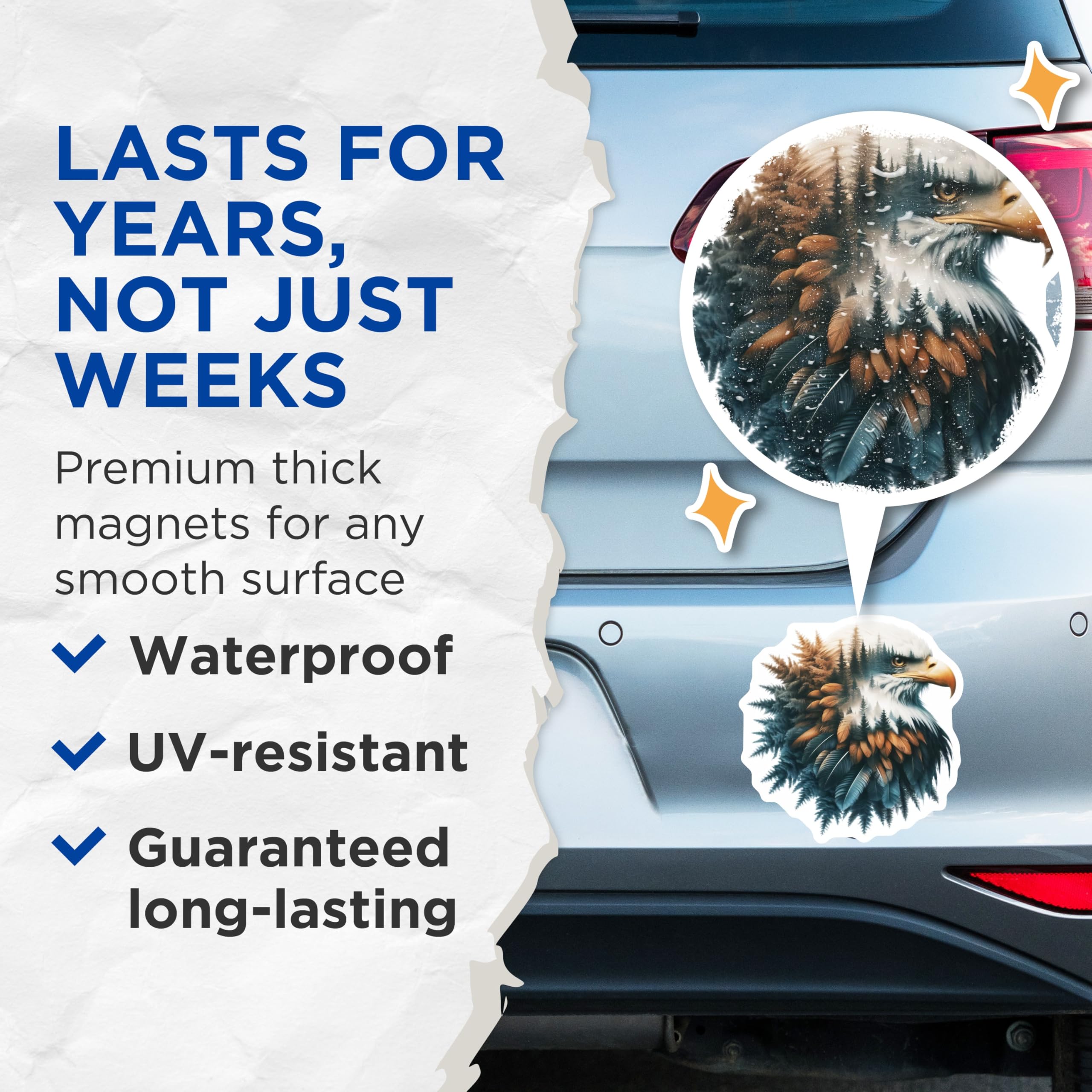 (2 Pack) Eagle Head Magnets - Forest Bald Eagle Decor - Patriotic Fridge Magnets - 5" On Longest Side - Premium Magnet - for Cars, Refrigerators, Toolboxes, Lockers - Made in USA - MAG14446