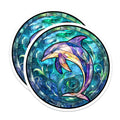 (2 Pack) Stained Glass Dolphin Magnets - Vibrant Ocean Animal Art - Marine Life Fridge Decor - Aquatic Aesthetic Accents - 5 Inches On Longest Side - Thick Durable Magnet - Made in USA - MAG30416