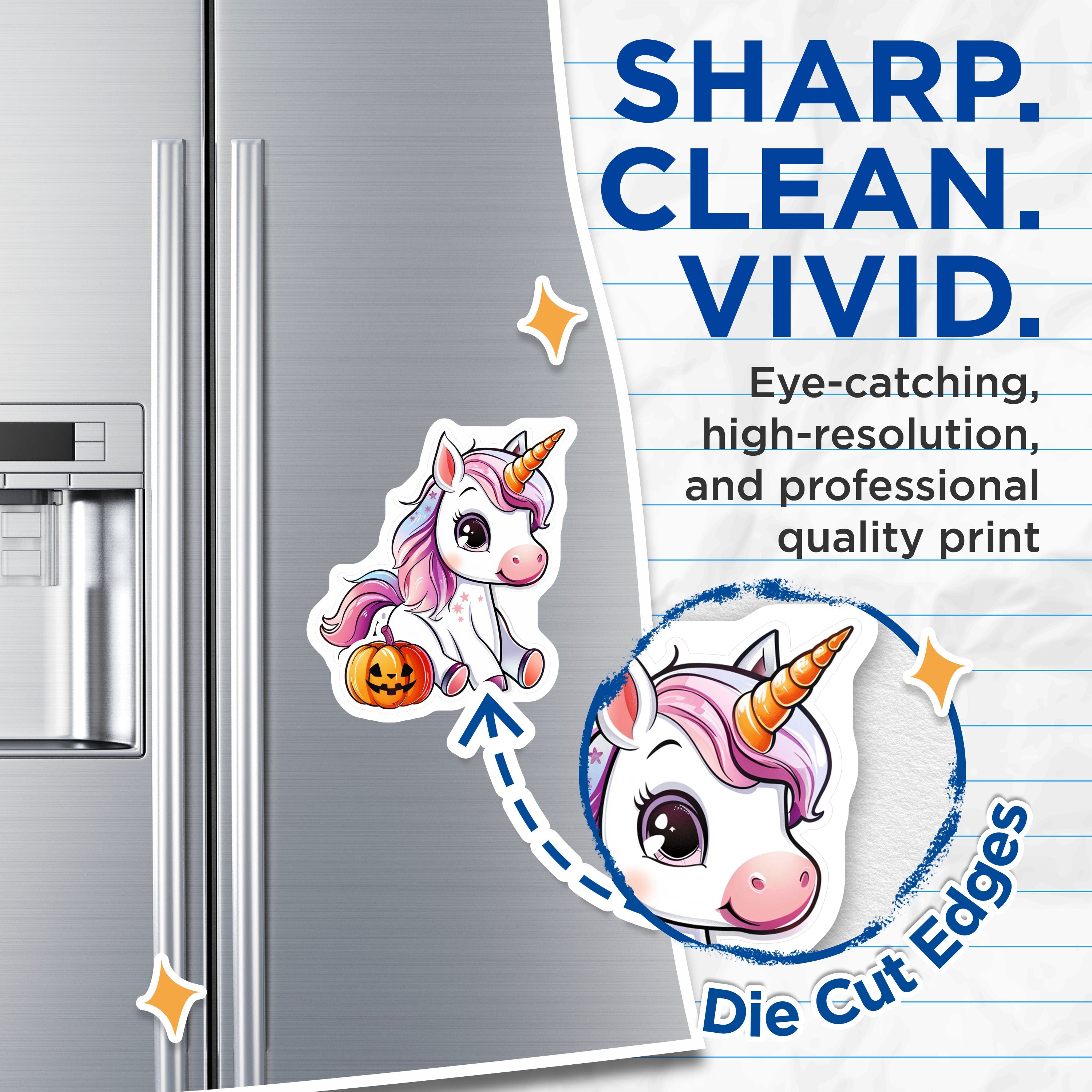 (2 Pack) Halloween Unicorn Magnets - Cute Jack O Lantern - Autumn Fall Decor - Magical Fantasy Creature Fridge Locker - 5 Inches On Longest Side - Thick Durable Magnet - Made in USA - MAG36122