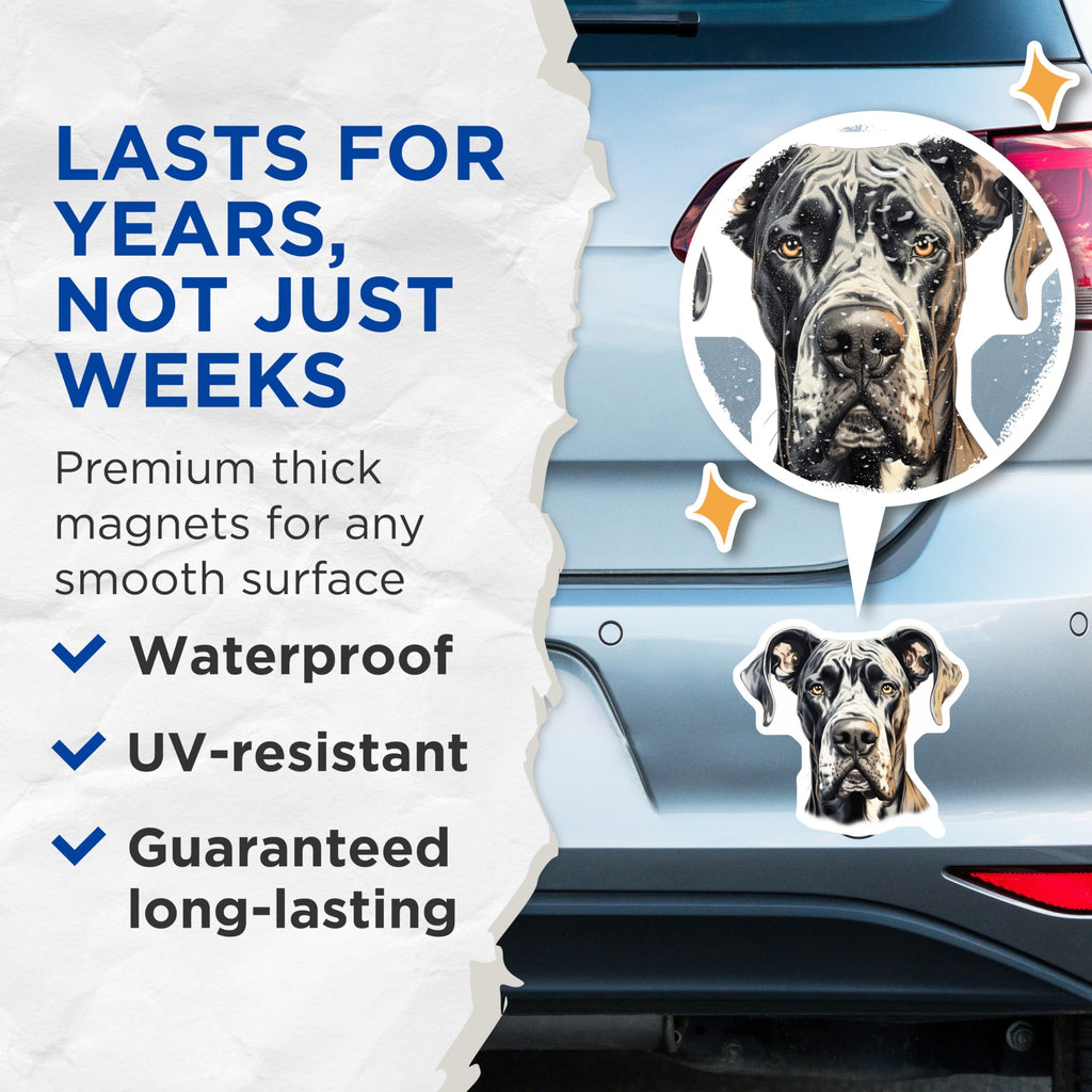 (2 Pack) Great Dane Magnets - Harlequin Dog Portrait - Dog Mom Dad Home Decor Accent - 5 Inches On Longest Side - Thick Durable Magnet - Made in USA - MAG28318