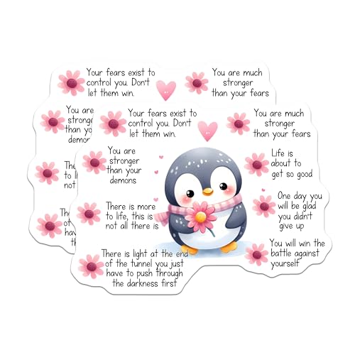 (2 Pack) Motivational Penguin Stickers - Inspirational Quotes - Encouraging Words - Cute Animal Decals - 5" On Longest Side - Sticks to Smooth Flat Surfaces - Made in USA - BMCS8332