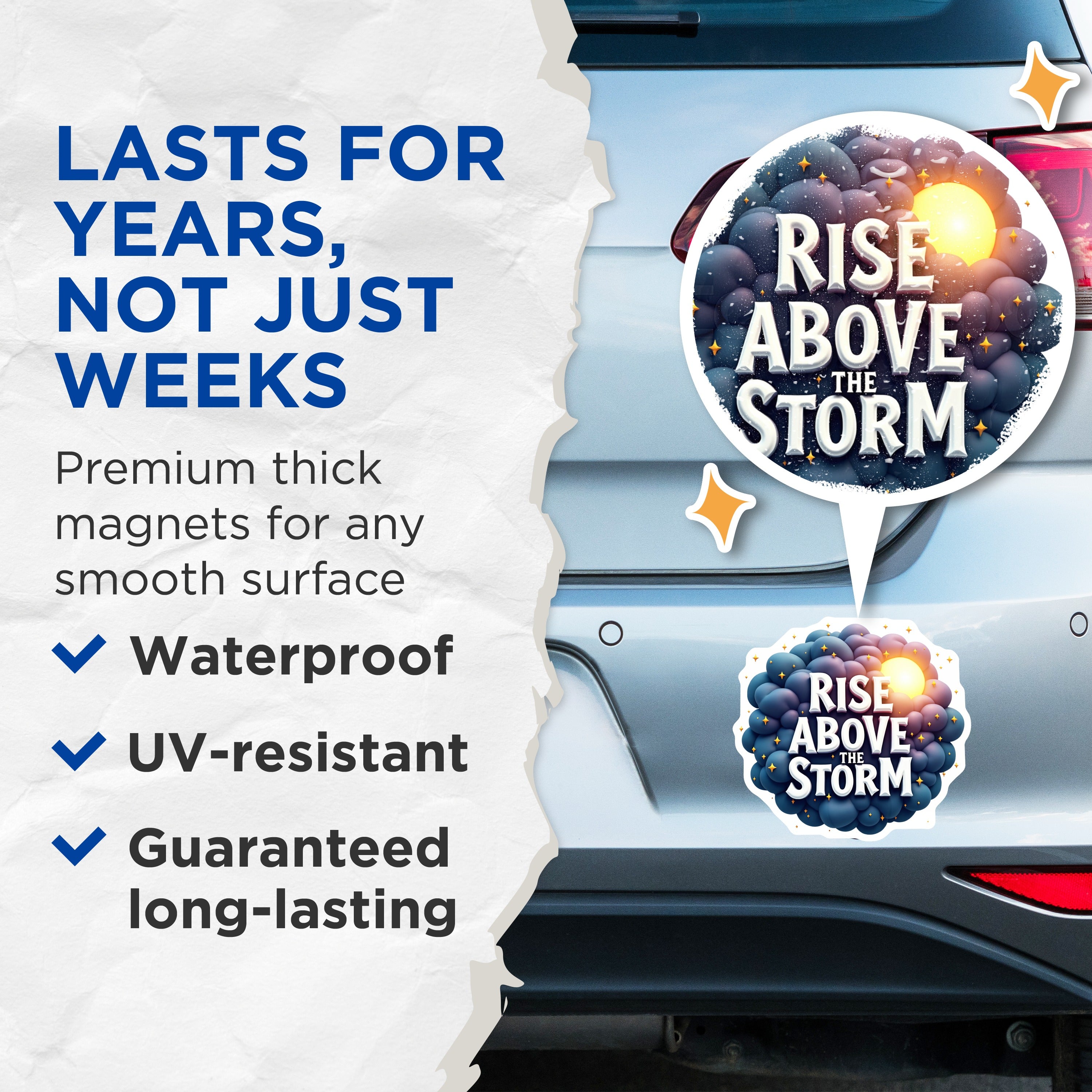 (2 Pack) Rise Above The Storm Magnets - Inspirational Saying - Positive Message - Uplifting Refrigerator Decor - 5 Inches On Longest Side - Thick Durable Magnet - Made in USA - MAG38038