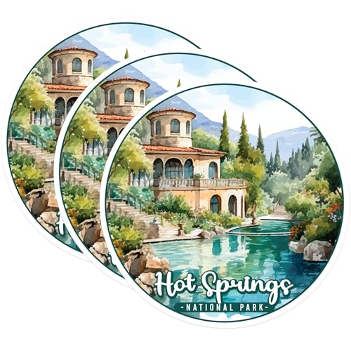 (3 Pack) Hot Springs Decals - National Park Stickers - Laptop Decal - 3 Inches On Longest Side - Easy Peel & Apply - Made in USA - 3MCS0508