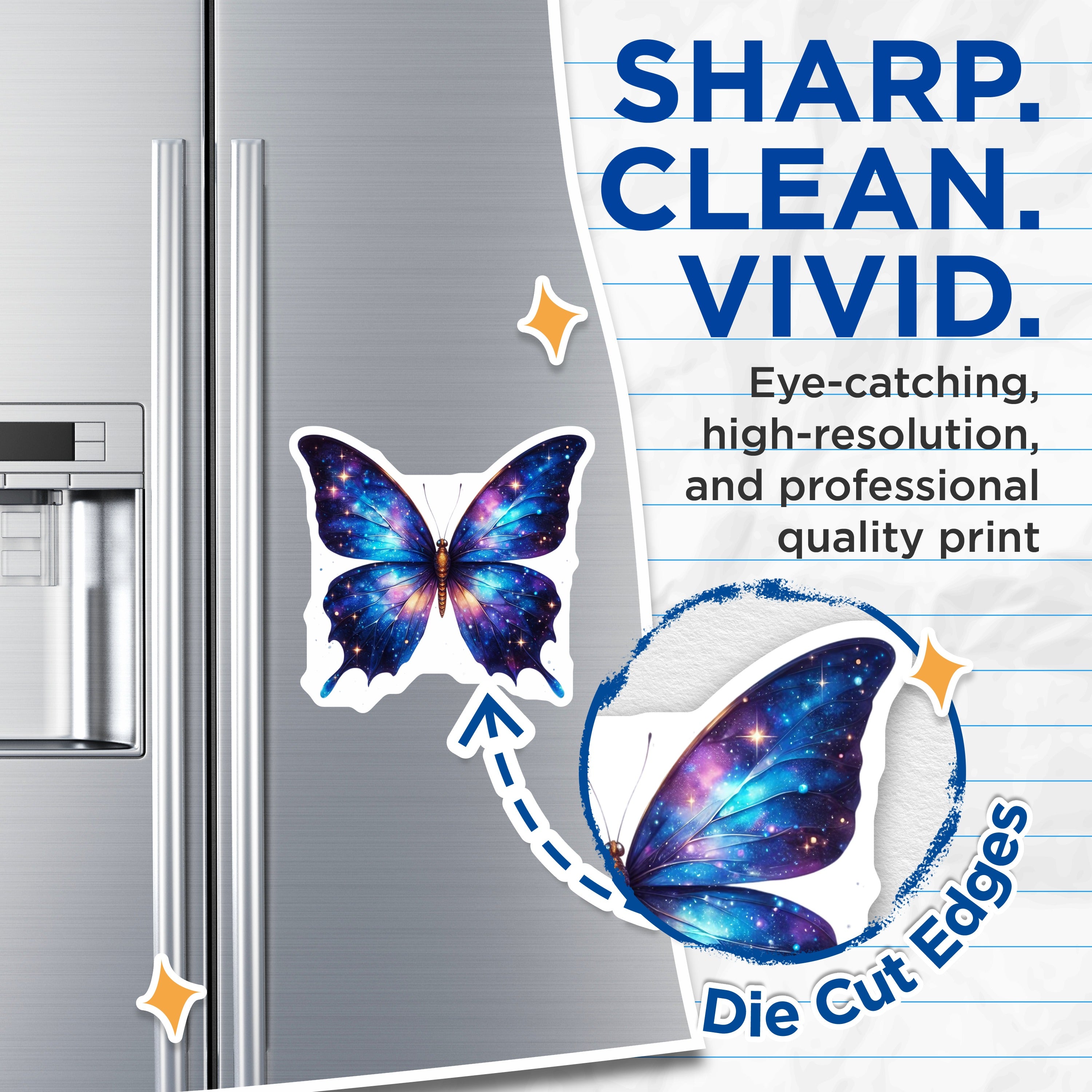 (2 Pack) Galaxy Butterfly Magnets - Celestial Fridge Decor - Cosmic Art Locker Magnet - 5 Inches On Longest Side - Thick Durable Magnet - Made in USA - MAG37270