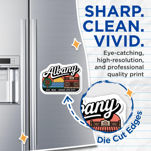 (2 Pack) Albany NY Magnets - Good Life City Decor - New York Souvenir Fridge Magnet - 5" On Longest Side - Premium Magnet - for Cars, Refrigerators, Toolboxes, Lockers - Made in USA - MAG17546