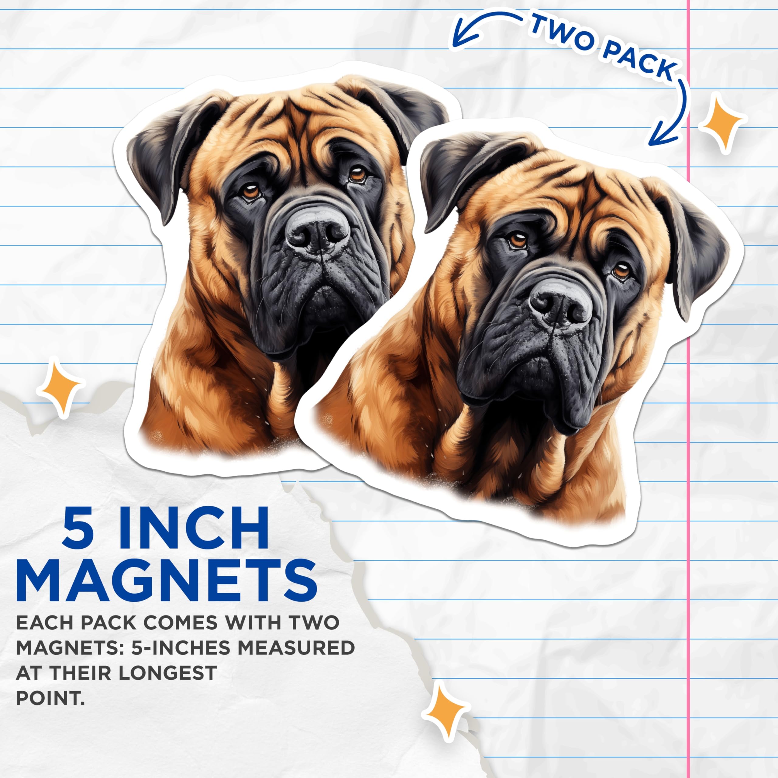 (2 Pack) Bullmastiff Magnets - Dog Breed Art - Pet Owner Decor - 5 Inches On Longest Side - Thick Durable Magnet - Made in USA - MAG29323
